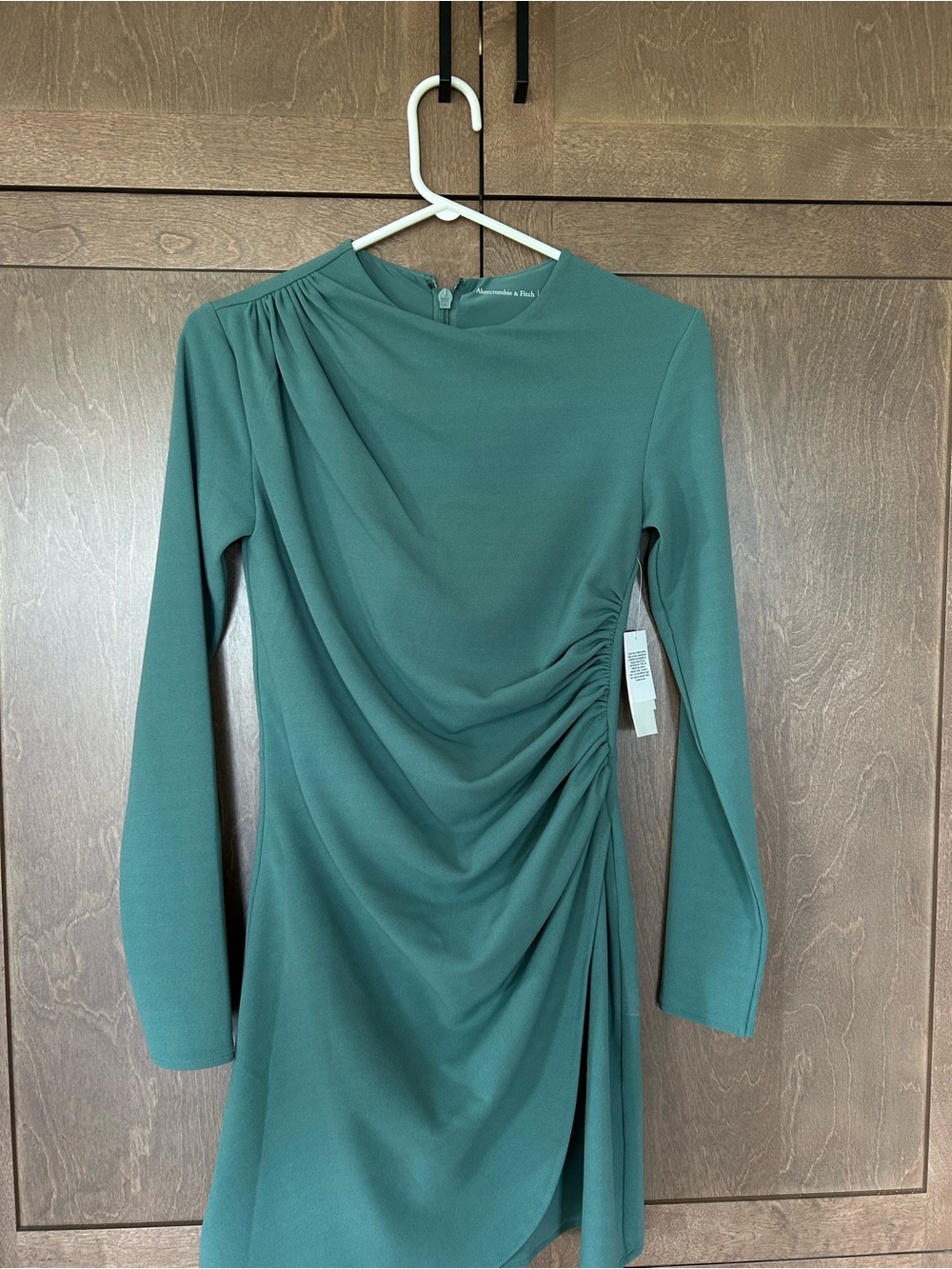 Abercrombie & Fitch Teal Green Ruched Long-Sleeve Dress
